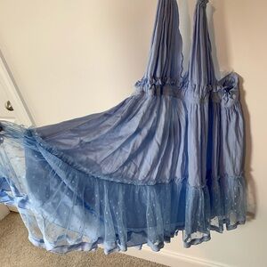 Light Blue gauzy baby doll halter  sundress adjustable ties medium NWOT